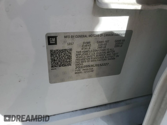 2018 Chevrolet Impala LT with VIN 2G1105S36J9152227, listed as a Copart auction lot 54673975 with 141,873 mi miles and Salvage Title. Bid and sale history available at DreamBid. Image 12.