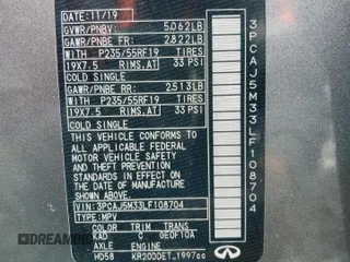 2020 Infiniti QX50 Essential z VIN 3PCAJ5M33LF108704, wystawiony jako Copart lot #49284725 z przebiegiem 45 691 mil mil oraz Szkoda całkowita • Salvage title. Historia ofert i sprzedaży dostępna na DreamBid. Obrazek 13.