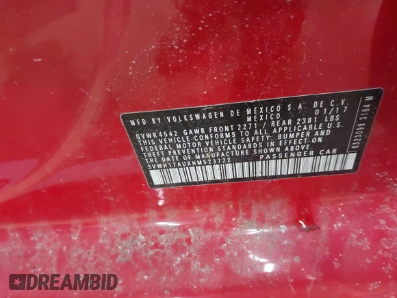 2017 Volkswagen Golf S с VIN 3VWH17AUXHM523722, выставлен на аукционе IAAI как лот 41890725 с пробегом 115 308 миль миль и . История ставок и продаж доступна на DreamBid. Изображение 9.