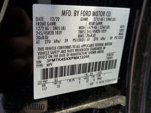 2023 Ford Mustang Mach-E GT with VIN 3FMTK4SXXPMA12295, listed as a Copart auction lot 42808105 with 7,640 mi miles and Salvage Title. Bid and sale history available at DreamBid. Image 15.