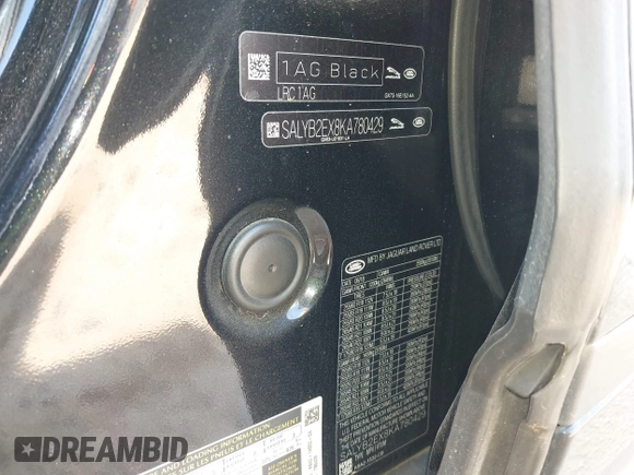 2019 Land Rover Range Rover Velar S with VIN SALYB2EX8KA780429, listed as a IAAI auction lot 41789156 with 51,648 mi miles and . Bid and sale history available at DreamBid. Image 9.
