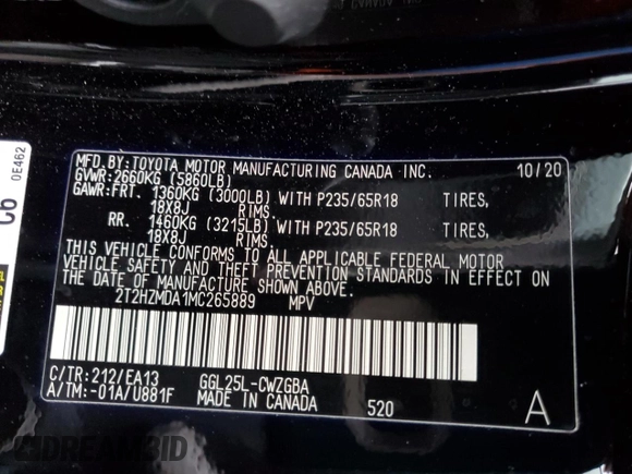 2021 Lexus RX with VIN 2T2HZMDA1MC265889, listed as a Copart auction lot 72682102 with 19,067 mi miles. Bid and sale history available at carsss.com. Image 14.