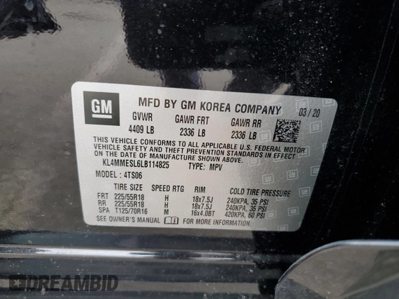 2020 Buick Encore GX Select с VIN KL4MMESL6LB114825, выставлен на аукционе Copart как лот 49985355 с пробегом 45 211 миль миль и Списание • Salvage title. История ставок и продаж доступна на DreamBid. Изображение 14.