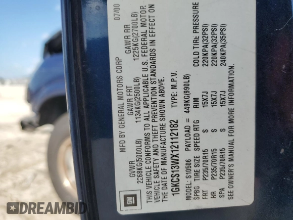 2001 GMC Jimmy SL z VIN 1GKCS13WX12112182, wystawiony jako Copart lot #73460264 z przebiegiem Nie podano mil oraz Nie do naprawy • Non repairable. Historia ofert i sprzedaży dostępna na DreamBid. Obrazek 13.