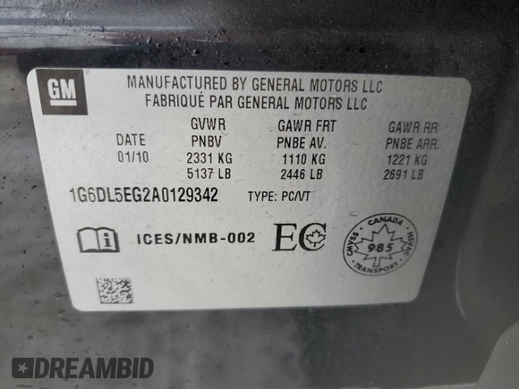 2010 Cadillac CTS Performance z VIN 1G6DL5EG2A0129342, wystawiony jako Copart lot #42732845 z przebiegiem Nie podano mil oraz Nie do naprawy • Non repairable. Historia ofert i sprzedaży dostępna na DreamBid. Obrazek 12.