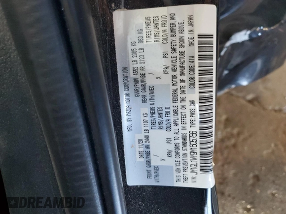 2021 Mazda 6 Carbon Edition with VIN JM1GL1WY9M1605756, listed as a Copart auction lot 46778355 with 60,063 mi miles and Salvage Title. Bid and sale history available at DreamBid. Image 12.
