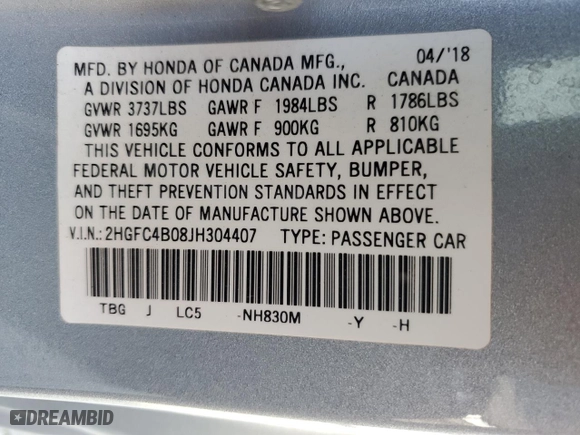 2018 Honda Civic Coupe LX-P with VIN 2HGFC4B08JH304407, listed as a Copart auction lot 43776615 with 82,304 mi miles and Salvage Title. Bid and sale history available at carsss.com. Image 14.