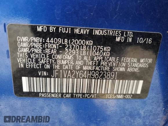 2017 Subaru WRX STI Limited с VIN JF1VA2Y64H9823891, выставлен на аукционе Copart как лот 56522635 с пробегом 79 463 миль миль и Чистый • Clean title. История ставок и продаж доступна на DreamBid. Изображение 12.