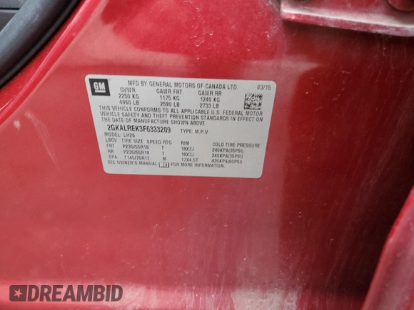 2015 GMC Terrain SLE with VIN 2GKALREK3F6333209, listed as a Copart auction lot 50880965 with 144,279 mi miles and Salvage Title. Bid and sale history available at carsss.com. Image 13.