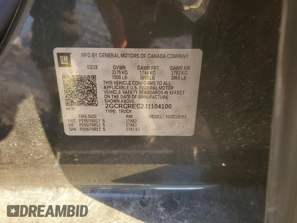 2018 Chevrolet Silverado 1500 LT with VIN 2GCRCREC2J1104100, listed as a Copart auction lot 42332415 with 93,584 mi miles and Salvage Title. Bid and sale history available at DreamBid. Image 12.