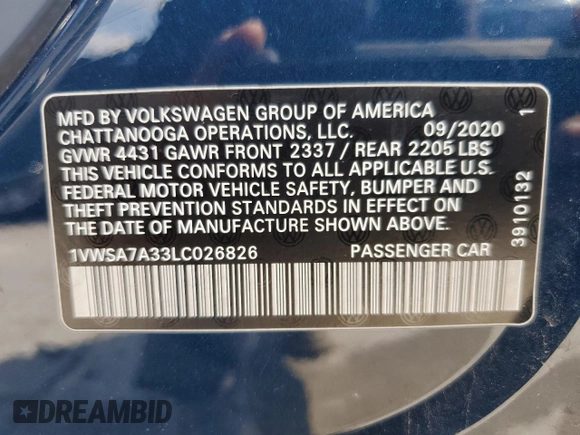 2020 Volkswagen Passat SE с VIN 1VWSA7A33LC026826, выставлен на аукционе Copart как лот 53975365 с пробегом 87 781 миль миль и Чистый • Clean title. История ставок и продаж доступна на DreamBid. Изображение 13.