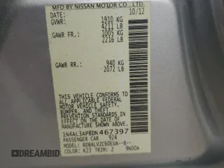 2013 Nissan Altima SL with VIN 1N4AL3AP8DN467397, listed as a Copart auction lot 55854865 with 114,211 mi miles and Salvage title. Bid and sale history available at DreamBid. Image 12.