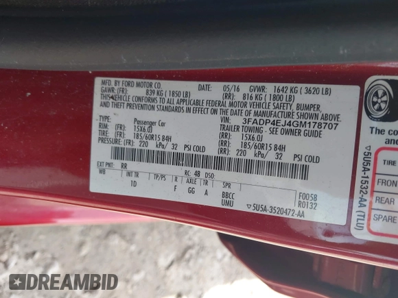 2016 Ford Fiesta SE z VIN 3FADP4EJ4GM178707, wystawiony jako IAAI lot #42095480 z przebiegiem 96 454 mil mil oraz . Historia ofert i sprzedaży dostępna na DreamBid. Obrazek 9.