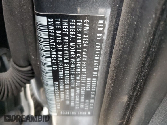 2013 Volkswagen Beetle Entry with VIN 3VWFP7AT5DM654189, listed as a Copart auction lot 49530875 with 124,901 mi miles and Salvage Title. Bid and sale history available at DreamBid. Image 13.