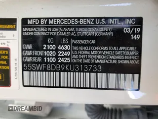 2019 Mercedes-Benz C 300 с VIN 55SWF8DB9KU313733, выставлен на аукционе Copart как лот 57355745 с пробегом 42 301 миль миль и Списание • Salvage title. История ставок и продаж доступна на DreamBid. Изображение 13.