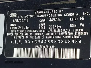 2014 Kia Optima SXL Turbo with VIN 5XXGR4A69EG348934, listed as a IAAI auction lot 42322630 with 119,171 mi miles and . Bid and sale history available at DreamBid. Image 9.