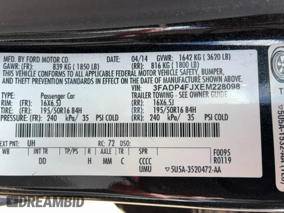 2014 Ford Fiesta Titanium z VIN 3FADP4FJXEM228098, wystawiony jako Copart lot #55173975 z przebiegiem 109 311 mil mil oraz Szkoda całkowita • Salvage title. Historia ofert i sprzedaży dostępna na DreamBid. Obrazek 13.
