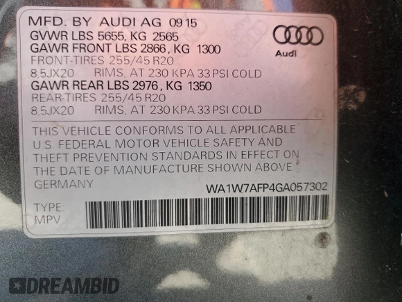 2016 Audi Q5 Prestige z VIN WA1W7AFP4GA057302, wystawiony jako Copart lot #84080384 z przebiegiem 185 429 mil mil oraz Czysty tytuł • Clean title. Historia ofert i sprzedaży dostępna na DreamBid. Obrazek 13.