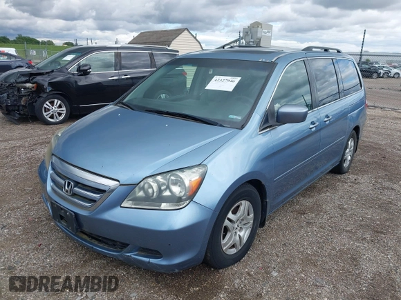 2005 Honda Odyssey EX-L z VIN 5FNRL38755B126414, wystawiony jako IAAI lot #42327946 z przebiegiem 340 043 mil mil oraz . Historia ofert i sprzedaży dostępna na DreamBid. Obrazek 2.