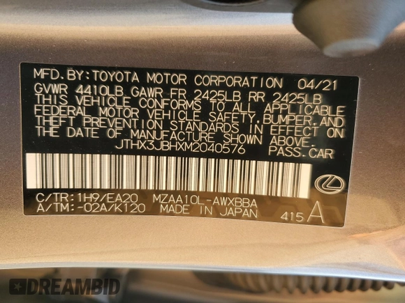 2021 Lexus UX 200 z VIN JTHX3JBHXM2040576, wystawiony jako Copart lot #83983914 z przebiegiem 28 897 mil mil oraz Szkoda całkowita • Salvage title. Historia ofert i sprzedaży dostępna na DreamBid. Obrazek 12.