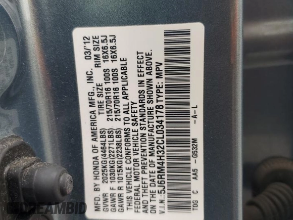 2012 Honda CR-V LX с VIN 5J6RM4H32CL034178, выставлен на аукционе Copart как лот 61177515 с пробегом 83 277 миль миль и Списание • Salvage title. История ставок и продаж доступна на DreamBid. Изображение 13.