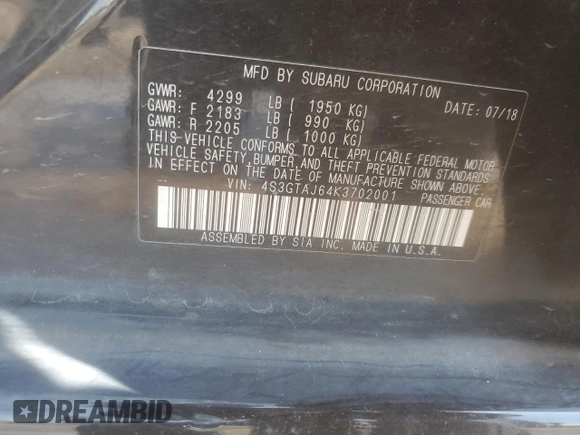 2019 Subaru Impreza Special Sports with VIN 4S3GTAJ64K3702001, listed as a Copart auction lot 61408775 with 69,218 mi miles and Salvage title. Bid and sale history available at DreamBid. Image 13.