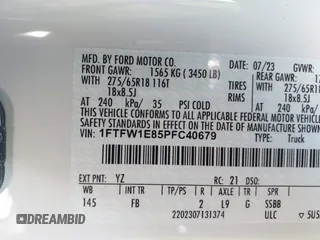2023 Ford F-150 XL with VIN 1FTFW1E85PFC40679, listed as a IAAI auction lot 41197863 with 12,478 mi miles. Bid and sale history available at carsss.com. Image 9.
