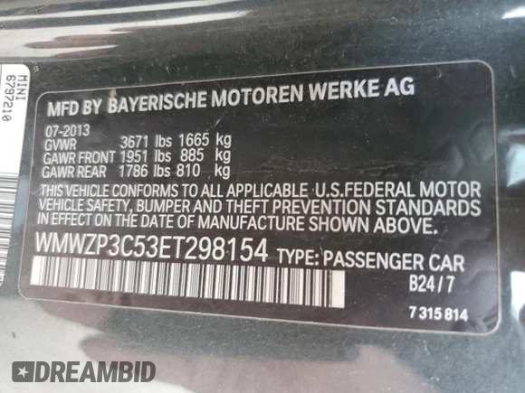 2014 MINI Convertible S with VIN WMWZP3C53ET298154, listed as a Copart auction lot 53971615 with 85,499 mi miles and Salvage title. Bid and sale history available at DreamBid. Image 13.