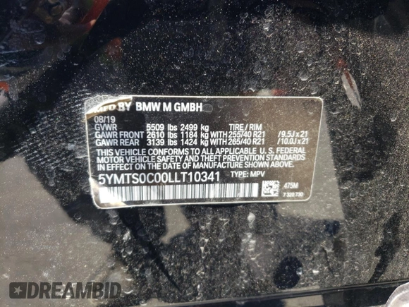 2020 BMW X3 M Competition with VIN 5YMTS0C00LLT10341, listed as a Copart auction lot 66440314 with 34,357 mi miles and Salvage Title. Bid and sale history available at carsss.com. Image 13.