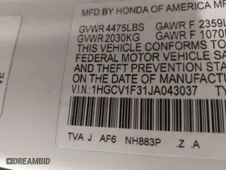 2018 Honda Accord Sedan Sport 1.5T with VIN 1HGCV1F31JA043037, listed as a IAAI auction lot 41439119 with 110,680 mi miles. Bid and sale history available at carsss.com. Image 9.