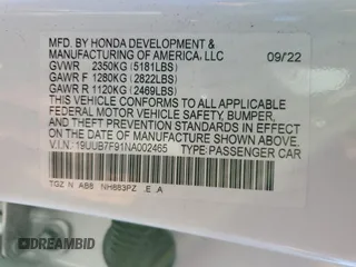 2022 Acura TLX Type S w/Performance Tire with VIN 19UUB7F91NA002465, listed as a Copart auction lot 68217054 with 18,968 mi miles and Salvage Title. Bid and sale history available at carsss.com. Image 14.