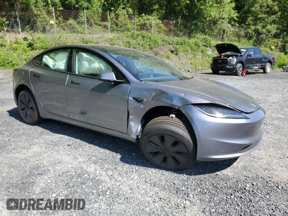 2025 Tesla Model 3 Long Range with VIN 5YJ3E1EA7SF994768, listed as a Copart auction lot 57649615 with 611 mi miles and Salvage title. Bid and sale history available at DreamBid. Image 4.
