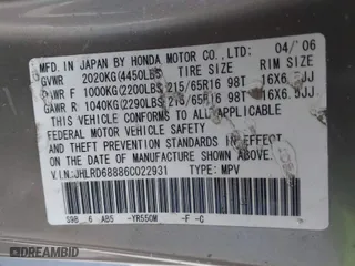 2006 Honda CR-V EX with VIN JHLRD68886C022931, listed as a IAAI auction lot 41495559 with 176,456 mi miles. Bid and sale history available at carsss.com. Image 9.