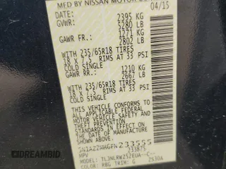 2015 Nissan Murano SL z VIN 5N1AZ2MH6FN233555, wystawiony jako Copart lot #55027435 z przebiegiem 220 609 mil mil oraz Szkoda całkowita • Salvage title. Historia ofert i sprzedaży dostępna na DreamBid. Obrazek 13.