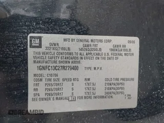2007 Chevrolet Tahoe LS с VIN 1GNFC13C27R279400, выставлен на аукционе IAAI как лот 39134497 с пробегом 205 338 миль миль и . История ставок и продаж доступна на DreamBid. Изображение 9.