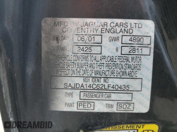 2002 Jaguar XJ 8 with VIN SAJDA14C62LF40435, listed as a Copart auction lot 52022645 with 153,703 mi miles and Salvage title. Bid and sale history available at DreamBid. Image 12.