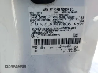 2012 Ford F-350 XL with VIN 1FTRF3B68CEC11009, listed as a Copart auction lot 45028485 with 77,350 mi miles and Clean Title. Bid and sale history available at DreamBid. Image 12.