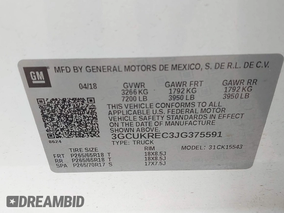 2018 Chevrolet Silverado 1500 LT with VIN 3GCUKREC3JG375591, listed as a IAAI auction lot 40887974 with 72,453 mi miles. Bid and sale history available at carsss.com. Image 9.