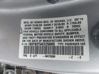 2014 Honda Civic Sedan LX with VIN 19XFB2F54EE256806, listed as a IAAI auction lot 41923101 with 143,775 mi miles. Bid and sale history available at carsss.com. Image 9.