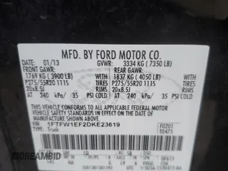 2013 Ford F-150 XL with VIN 1FTFW1EF2DKE23619, listed as a Copart auction lot 86343374 with 167,956 mi miles and Salvage Title. Bid and sale history available at carsss.com. Image 12.