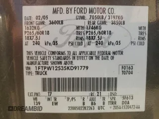 2005 Ford F-150 XLT с VIN 1FTPW12535KD91779, выставлен на аукционе Copart как лот 65586615 с пробегом 162 517 миль миль и Чистый • Clean title. История ставок и продаж доступна на DreamBid. Изображение 12.