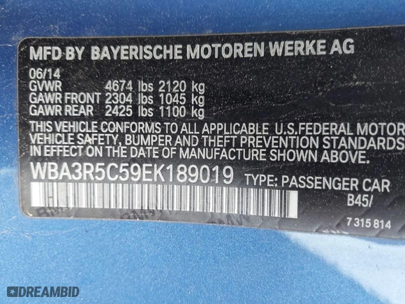 2014 BMW 4 Series 435i xDrive with VIN WBA3R5C59EK189019, listed as a IAAI auction lot 41919215 with 236,908 mi miles. Bid and sale history available at carsss.com. Image 9.