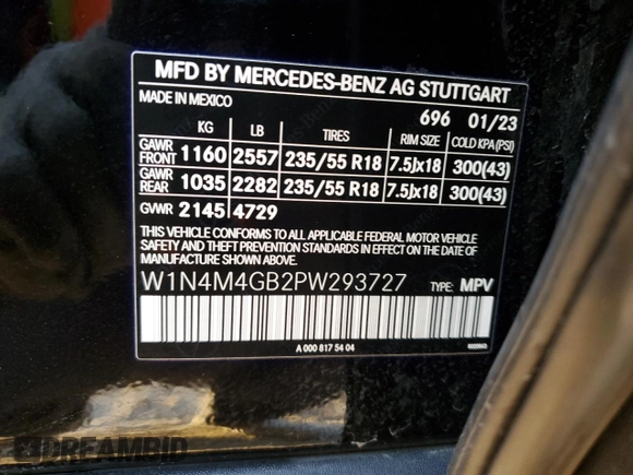 2023 Mercedes-Benz GLB 250 z VIN W1N4M4GB2PW293727, wystawiony jako Copart lot #83449074 z przebiegiem Nie podano mil oraz Nie do naprawy. Historia ofert i sprzedaży dostępna na DreamBid. Obrazek 13.