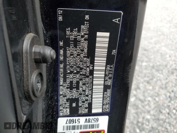 2012 Toyota Sienna XLE AAS with VIN 5TDYK3DC1CS279236, listed as a Copart auction lot 63329165 with 143,937 mi miles and Salvage title. Bid and sale history available at DreamBid. Image 13.