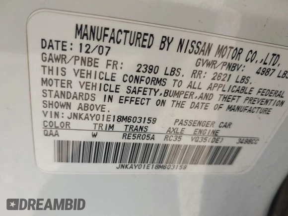 2008 Infiniti M with VIN JNKAY01E18M603159, listed as a IAAI auction lot 42015817 with 178,943 mi miles and . Bid and sale history available at DreamBid. Image 9.