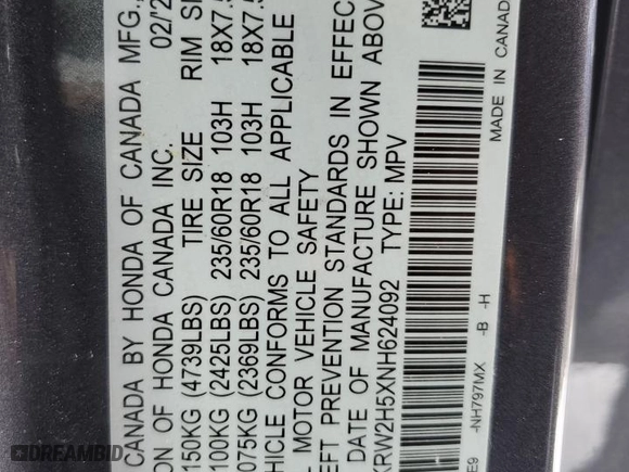 2022 Honda CR-V EX with VIN 2HKRW2H5XNH624092, listed as a Copart auction lot 44908745 with 42,799 mi miles and Salvage Title. Bid and sale history available at carsss.com. Image 13.