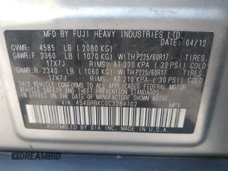 2012 Subaru Outback Limited z VIN 4S4BRBKC0C3284102, wystawiony jako IAAI lot #42539396 z przebiegiem 246 084 mil mil oraz . Historia ofert i sprzedaży dostępna na DreamBid. Obrazek 9.