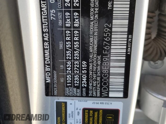 2020 Mercedes-Benz GLC 300 z VIN WDC0G8EB9LF676592, wystawiony jako Copart lot #54897605 z przebiegiem 20 925 mil mil oraz Szkoda całkowita • Salvage title. Historia ofert i sprzedaży dostępna na DreamBid. Obrazek 13.