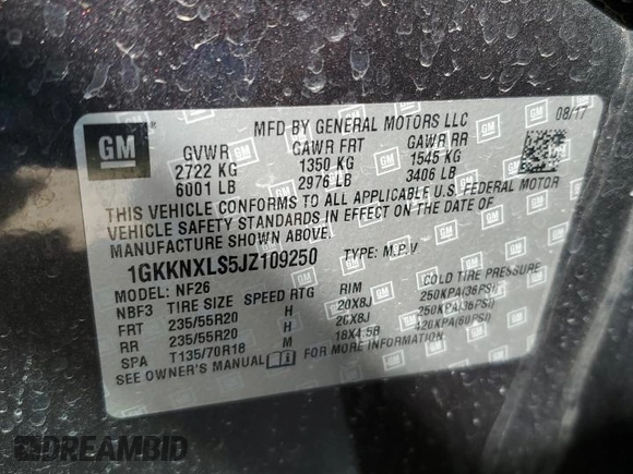 2018 GMC Acadia Denali with VIN 1GKKNXLS5JZ109250, listed as a Copart auction lot 52699695 with 89,837 mi miles and Salvage Title. Bid and sale history available at DreamBid. Image 13.