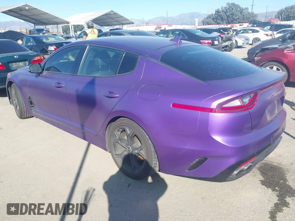 2020 Kia Stinger GT-Line with VIN KNAE15LA1L6078533, listed as a IAAI auction lot 41637202 with 63,494 mi miles. Bid and sale history available at carsss.com. Image 3.